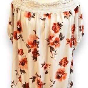 Torrid Cream Cottagecore boho Floral Fall Embroidery beige puff sleeve Top XL